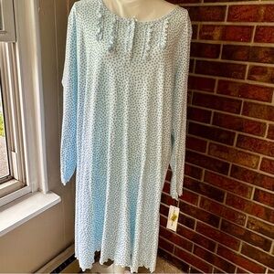 Miss Elaine Long Sleeve Ruffles Light Blue Polka Dot Nightgown House Dress Cozy
